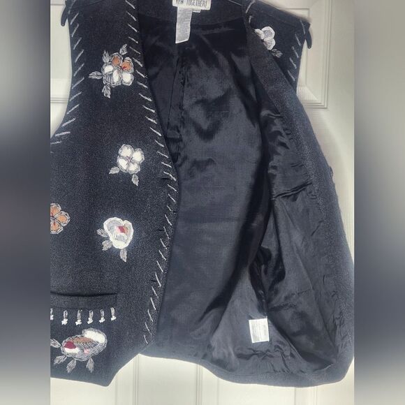 Vtg Together L Charcoal Gray Embroidered WOOL Blend Lined Pockets Women's Vest - Picture 5 of 8